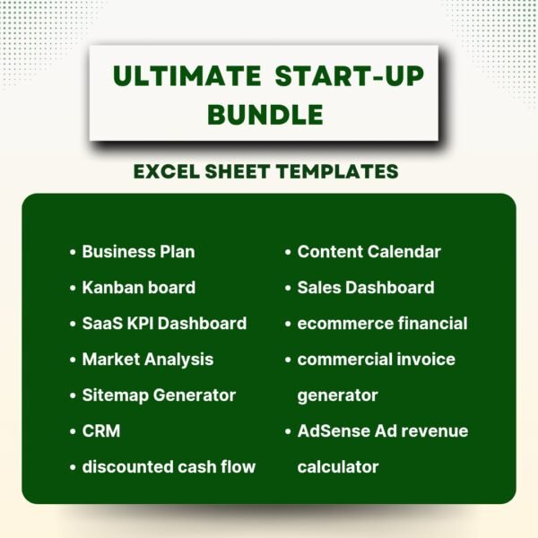 12 in 1 start-up excel template bundle