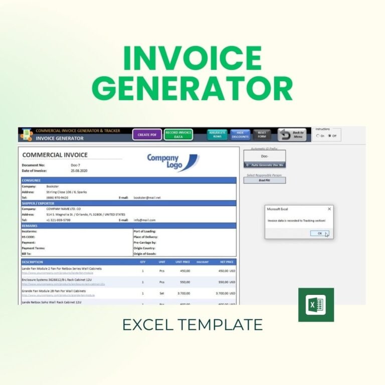 COMMERCIAL INVOICE GENERATOR & TRACKER EXCEL TEMPLATE