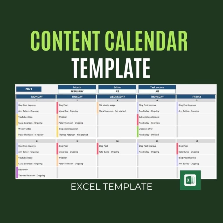 content calendar excel template