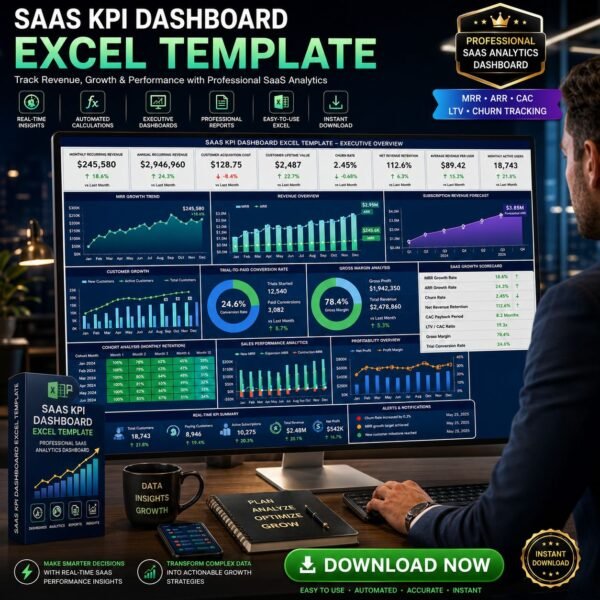 Saase KPI dasboard excel template